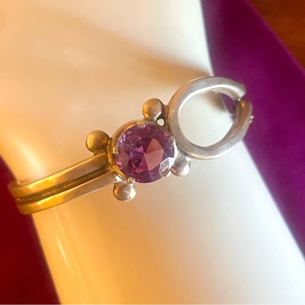 Vintage 925 Sterling Silver Faceted Amethyst Stone Bracelet, Stone .5"